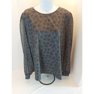 Leo Serein Floral Print Sheer Sleeves Pullover Blouse Top Sz XXL